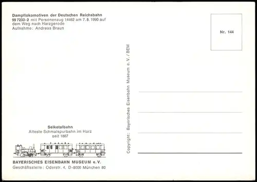 Dampflokomotiven der Deutschen Reichsbahn 99 7233-2  Harzgerode 1990