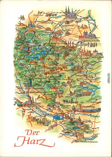 Ansichtskarte .Deutschland Landkarte Der Harz 1982