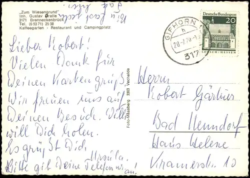 Brenneckenbrück Zum Wiesengrund Kaffeegarten Restaurant und Campingplatz 1970