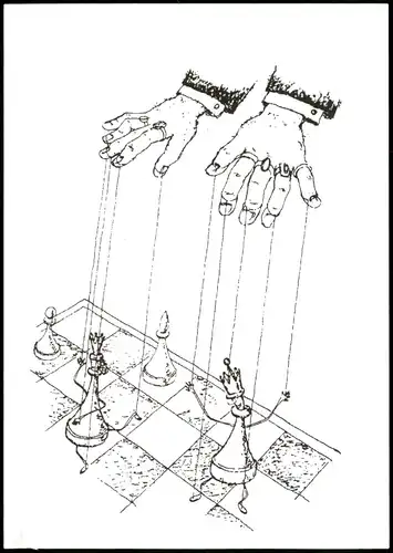 Ansichtskarte  Schach Chess Spiel Spielfiguren an Puppenseilen 2002