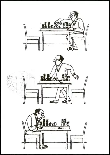 Ansichtskarte  Schach Chess Spiel Spieler spielt gegen sich alleine 2002