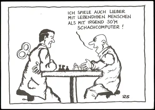 Ansichtskarte  Schach Chess Spiel Illustration Spieler als Aufziehfigur 1992