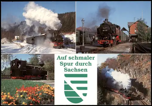 Mehrbild-AK Preßnitztalbahn, Schmalspurbahn, Weißeritztalbahn 1990