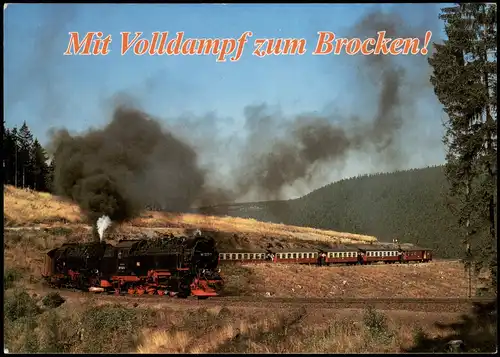 Personenzug mit Dampflok "Mit Volldampf zum Brocken" Brockenbahn 1991