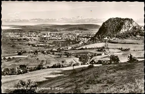 Ansichtskarte Singen (Hohentwiel) Ortspanorama mit Bodensee u. Alpen 1960