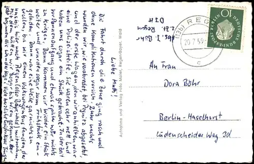 Regen Panorama-Ansicht, Feriengrüße von schreibfaulen Leuten 1959