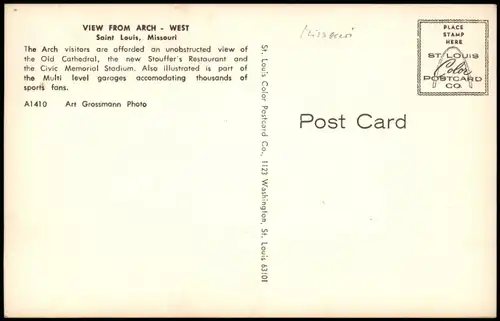 Postcard St. Louis ARCH - WEST Luftbild Stadion 1983