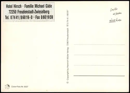 Zwieselberg-Freudenstadt Hotel Hirsch Familie Michael Gäde 1980