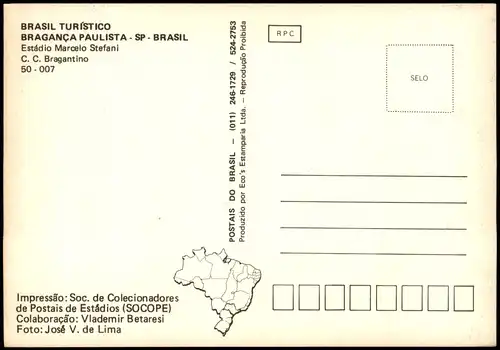 Postcard Bragança Paulista Estádio Marcelo Stefani Stadion 1991