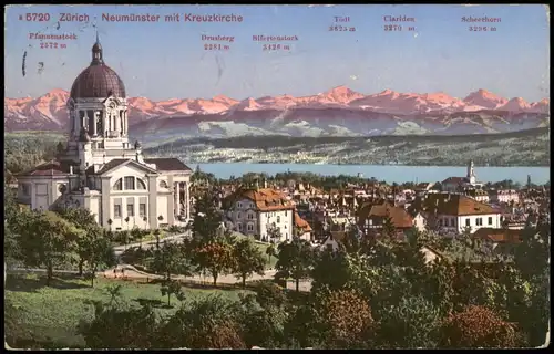 Ansichtskarte Zürich Neumünster mit Kreuzkirche 1913