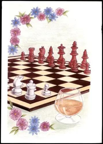 Schach Chess - Spiel , Künstlerkarte Blumen Schachbrett vw Fernschach 2012