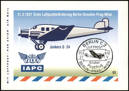 Flugzeug Airplane Avion Künstlerkarte  Luftpostbeförderung B Dresden-Prag  2002