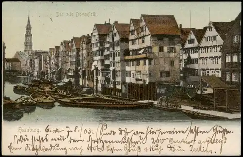 Ansichtskarte Hamburg Dovenfleet, Boote 1903