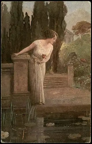 E. Schneider, Berlin Im Park Frau Künstlerkarte: Gemälde / Kunstwerke 1915