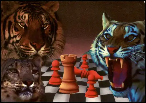 Ansichtskarte  Künstlerkarte Tiger Schach Chess - Spiel Ftacnik Cvitan 1997
