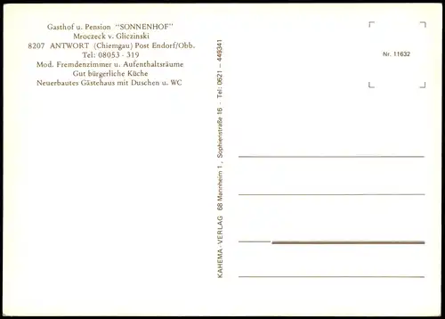 Bad Endorf Gasthof u. Pension SONNENHOF in ANTWORT (Chiemgau) 1980