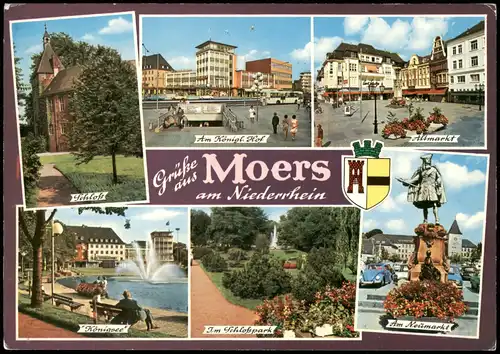 Moers Mehrbild-AK Stadtteilansichten, Altmarkt, Schloß uvm. 1985