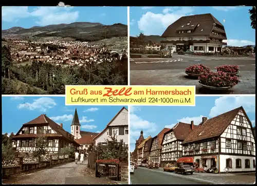 Zell am Harmersbach Mehrbild-AK u.a. mit Gasthaus Sonne, Pfarrhofgraben 1979
