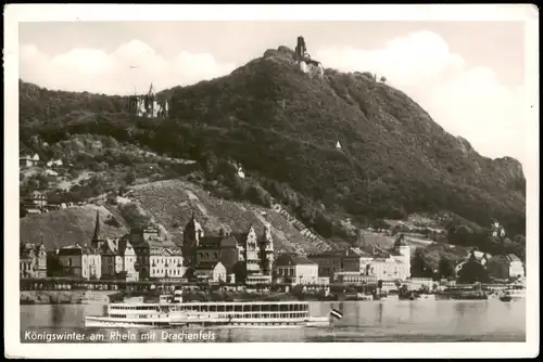 Ansichtskarte Königswinter Rhein Schiff passiert Drachenfels 1949