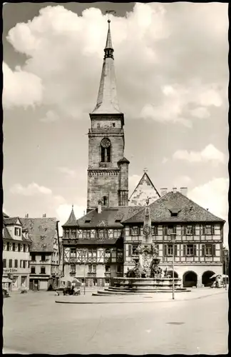 Ansichtskarte Schwabach Rathaus und Schöner Brunnen 1958