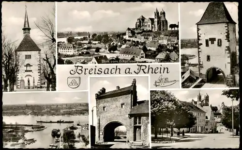 Breisach (Rhein) Mehrbildkarte mit 6 Ortsansichten u.a. Hauptstraße 1957