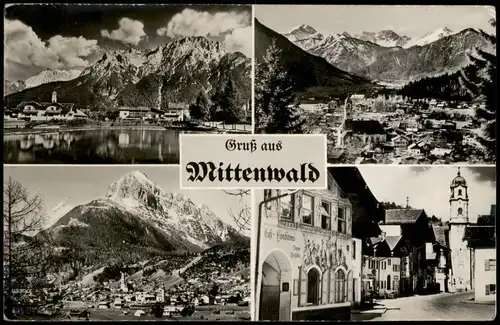 Ansichtskarte Mittenwald Mehrbildkarte mit 4 Ortsansichten 1955
