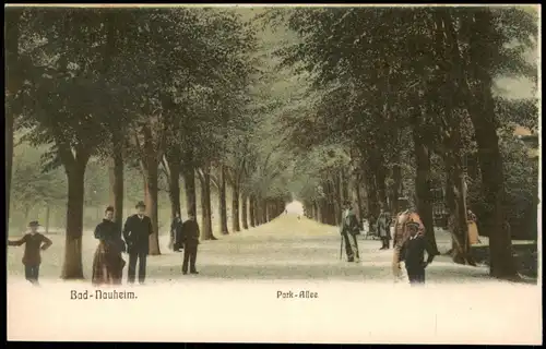 Ansichtskarte Bad Nauheim Park-Allee, Herrschaften in feiner Kleidung 1908