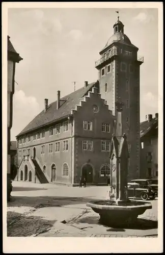 Ansichtskarte Mosbach (Baden) Rathaus, Brunnen - Auto 1937