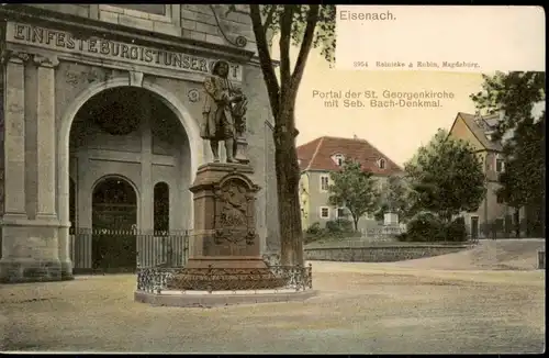 Eisenach Portal der St. Georgenkirche mit Seb. Bach-Denkmal. 1911