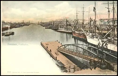 Ansichtskarte Bremen Freihafen, Brücke - Segelschiff 1902