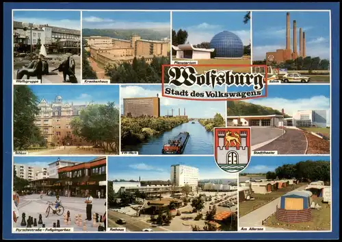 Wolfsburg Mehrbild-AK mit Krankenhaus, Schloss, VW-Werk, Rathaus uvm. 1979