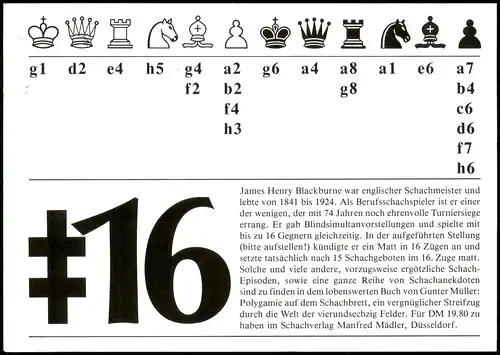 Ansichtskarte  Schach Chess Illustration mit Spielzügen (# 16) 1995