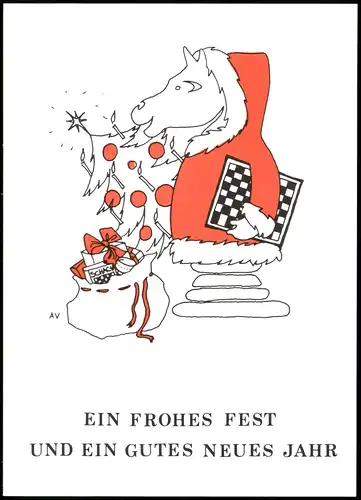 Ansichtskarte  Schach Chess Illustration Nikolaus mit Schachbrett 1988