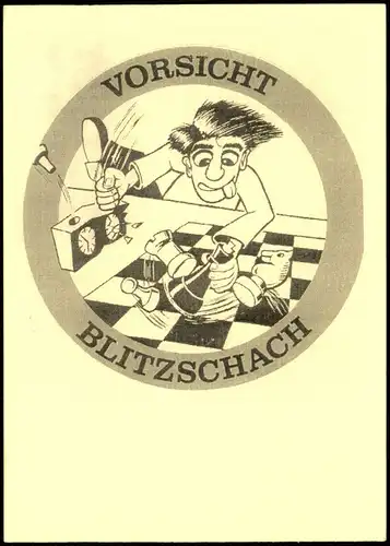 Ansichtskarte  Schach Chess Illustration "Vorsicht Blitzschach" 2005