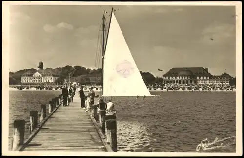 Ansichtskarte Travemünde-Lübeck Kurhaus, Segelboot 1949