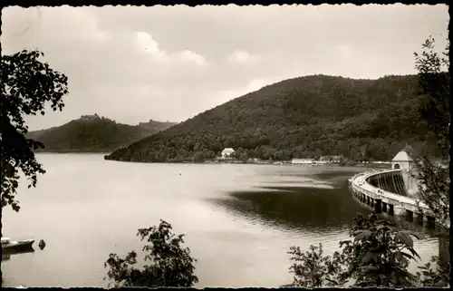 Hemfurth-Edersee-Edertal EDERSEE Sperrmauer und Schloß Waldeck 1960