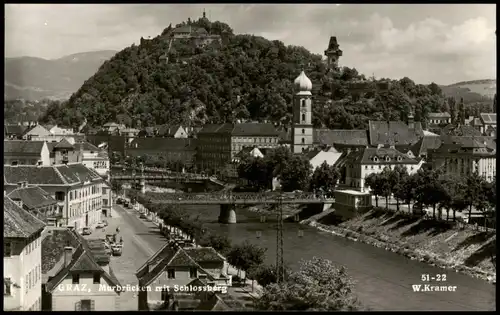 Ansichtskarte Graz Panorama mit Murbrücken und mit Schlossberg 1960