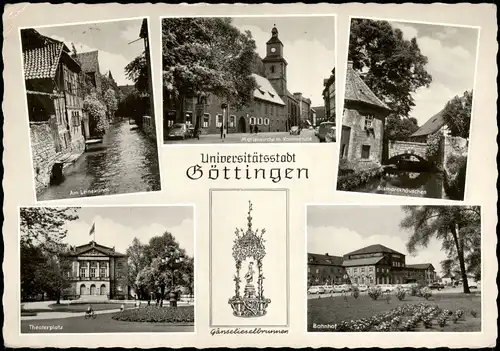Ansichtskarte Göttingen Leinekanal, Marienkirche, Bahnhof 1962