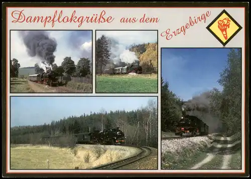 Ansichtskarte  Eisenbahn Mehrbild-AK Dampflokomotiven im Erzgebirge 2000