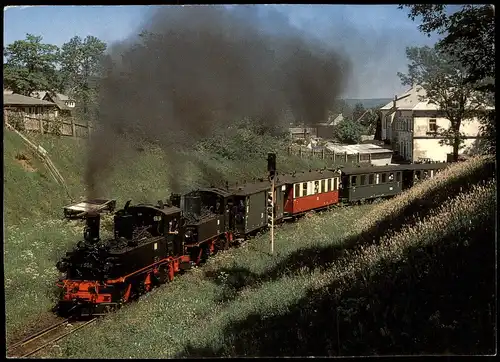 Schmalspurdampflokomotiven mit Sonderzug kurz vor Oberwiesenthal 1991