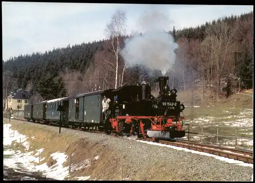 Dampflok der Preßnitztalbahn mit Reisezug vor Bahnhof Schmalzgrube 2002