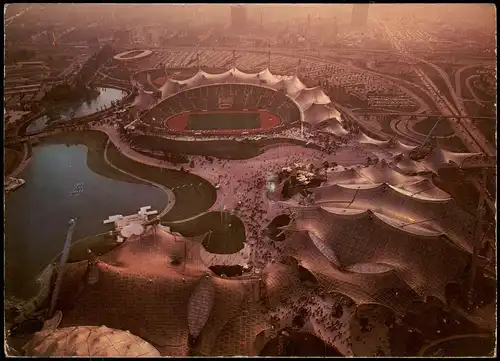 Ansichtskarte Milbertshofen-München Olympiapark Luftbild Abendstimmung 1972