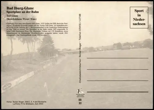 Ansichtskarte Glane-Bad Iburg 1929 TuS GLANE Spoprtplatz an der Bahn 2003
