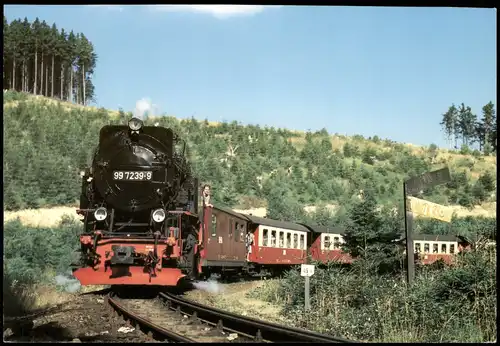 Ansichtskarte  99 7239-9 Ein Personenzug Harzquerbahn / Harzbahn 1988
