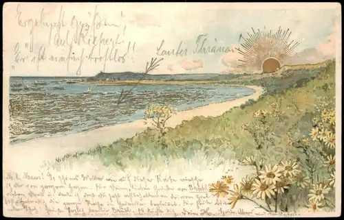 Ansichtskarte  Künstlerkarte Strand am Meer Goldsonne Sonnenschein 1899