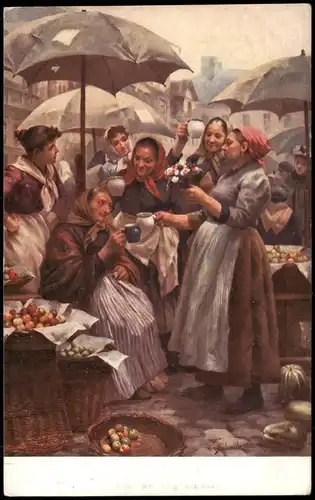Künstlerkarte: Gemälde / Kunstwerke BARTONĚK: Ihr Namenstag Marktfrauen 1913