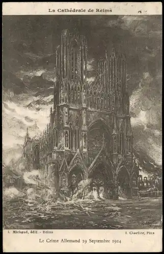 CPA Reims Reims Le Crime Allemand 19 Septembre 1. WK 1914
