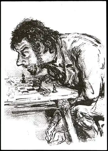 Ansichtskarte  Schach-Spiel Chess-Game Motivkarte Mann vor Schachbrett 2000