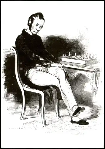 Ansichtskarte  Schach-Spiel Chess-Game Motivkarte nachdenkender Spieler 1990