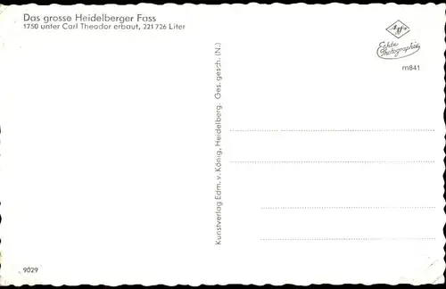 Ansichtskarte Heidelberg Heidelberger Fass 1750 unter Carl Theodor erbaut 1960